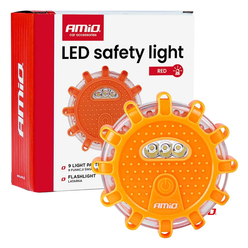 Luz de emergencia roja en forma de disco con linterna