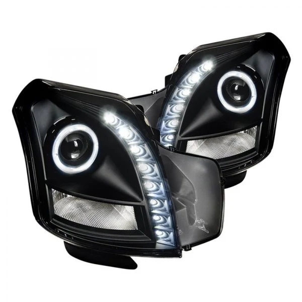 Faros LED Con Lupa Fondo Negro Cadillac Cts 03-07