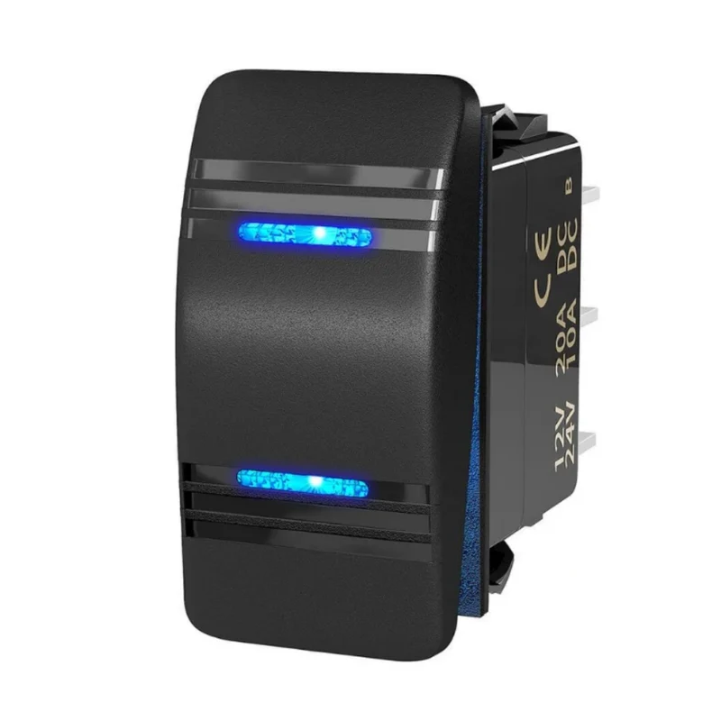 Interruptor basculante rectangular con LED azules / ON-OFF-ON / DPDT