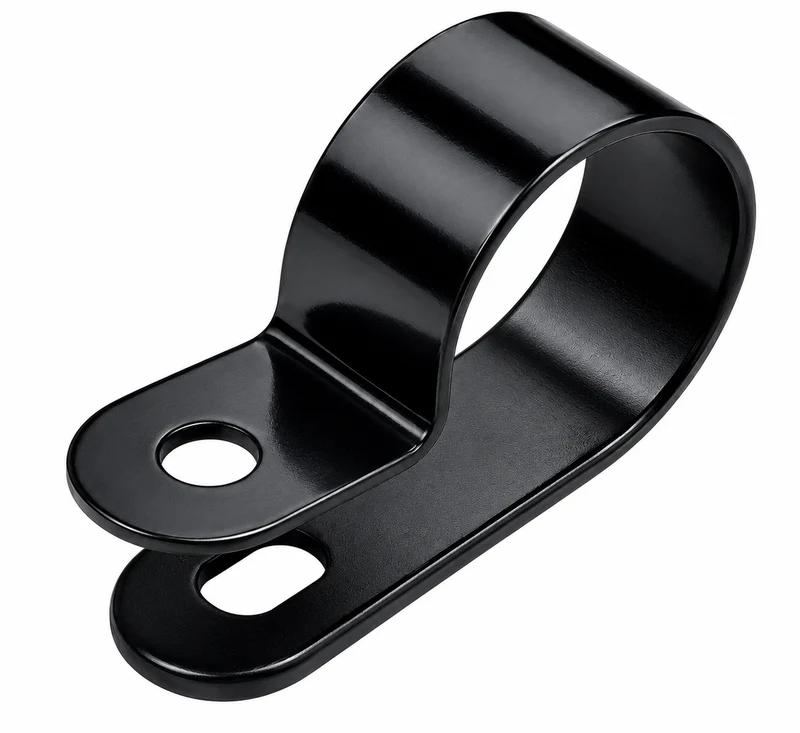 Clips en forma de P de nailon negro con fijación por tornillos, paquete de 100