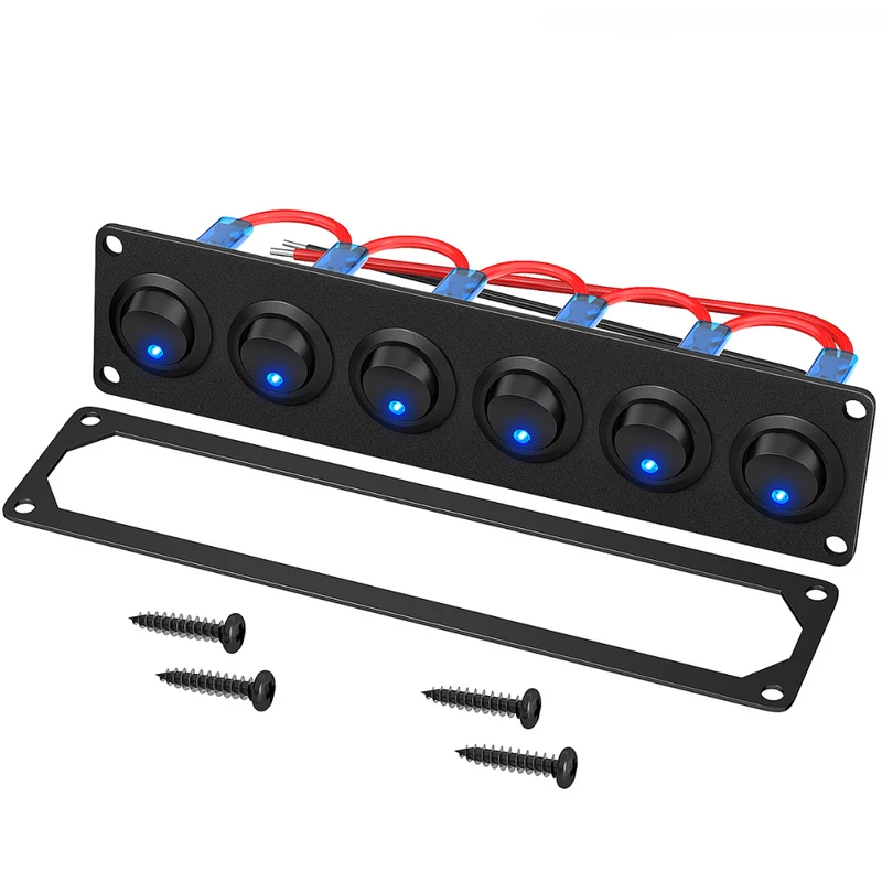 Panel de interruptores de 6 vías con interruptores basculantes LED azules
