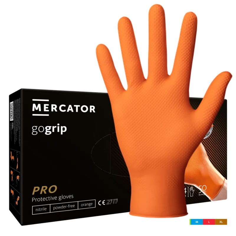 Guantes texturizados de nitrilo de color naranja para trabajo pesado