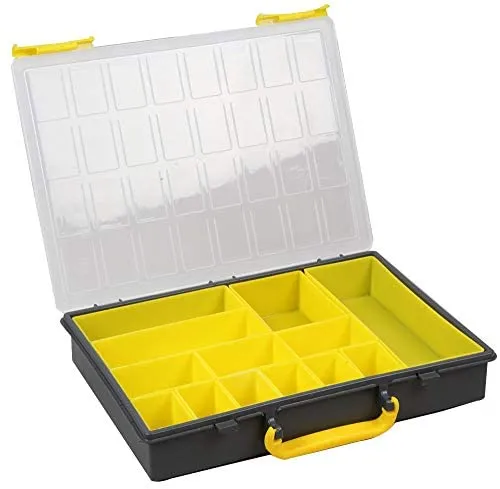 Caja de almacenamiento con compartimentos amarilla - 60 mm x 340 mm x 250 mm