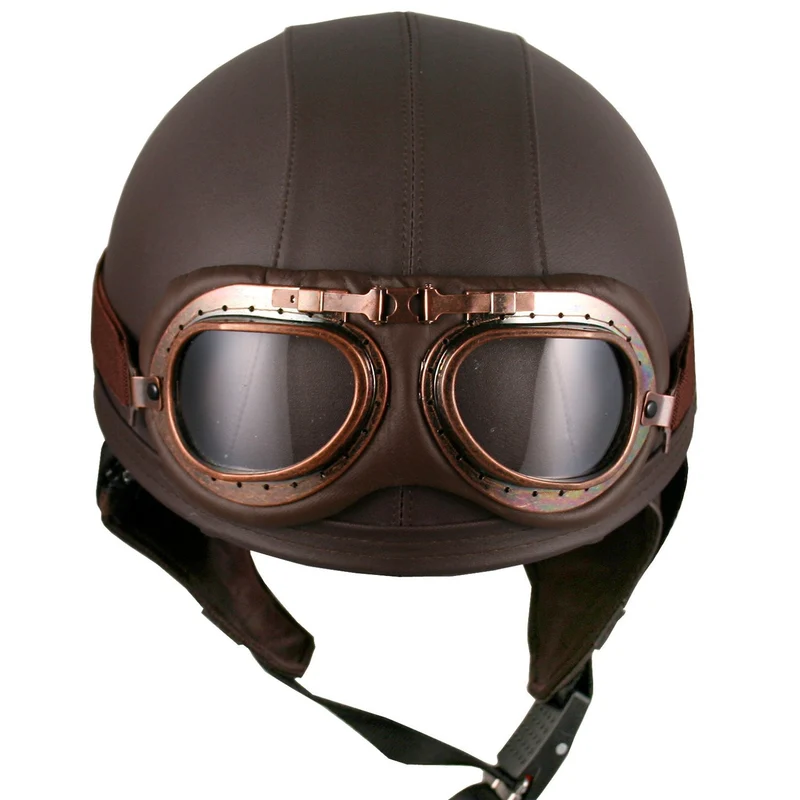 CASCO DE PIEL ESTILO VINTAGE CON GOGGLES
