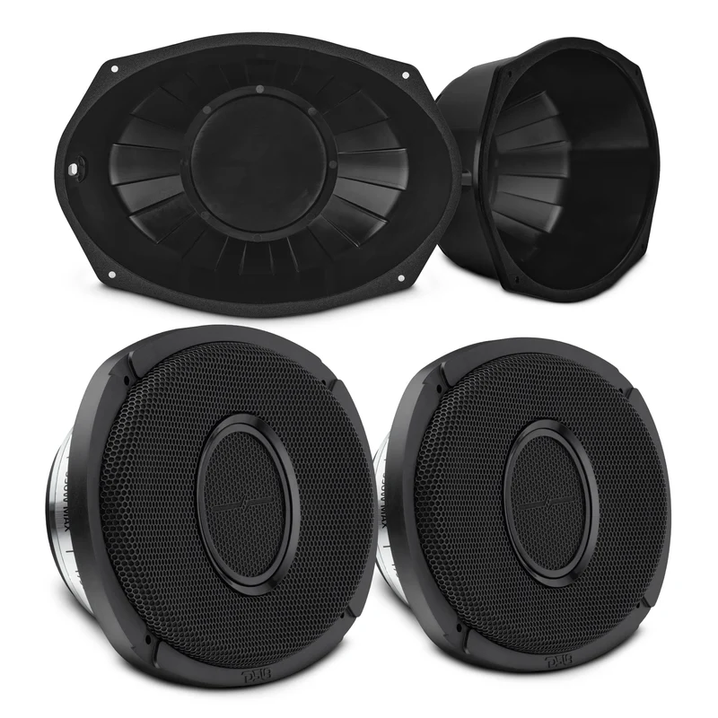 6x9” Hybrid Motorcycle Speaker Bundle – Slim 2-Way Loudspeakers + Sealed ABS Baffles (Pair) | IP65 Water-Resistant, High Output