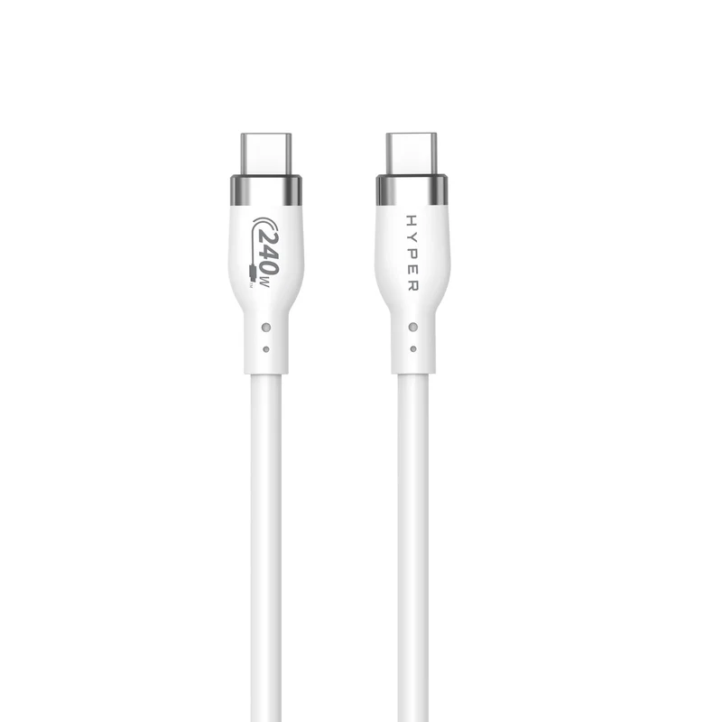 Cable USB-C a USB-C de silicona de 240 W HyperJuice (3ft/1m) - Blanco