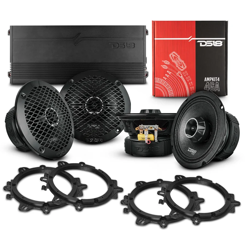 Pro Audio Speaker Bundle: 6.5" Midrange Coaxial Speakers with OEM Speaker Adapters, Amplifier, and Wiring Kit