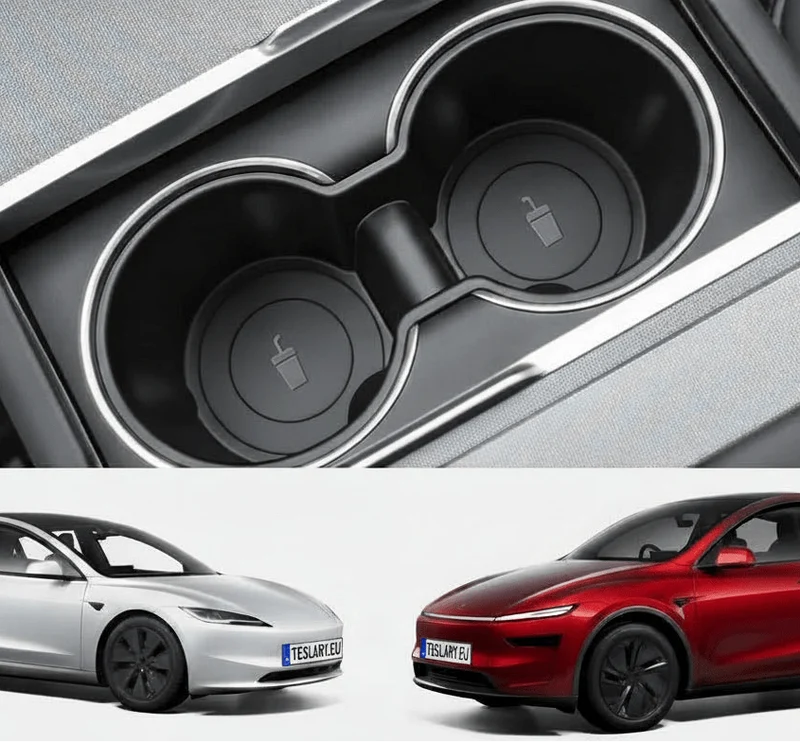 Inserto doble para la consola central de Tesla Model 3+ Highland y Model Y+ Juniper Premium Negro Plástico Suave