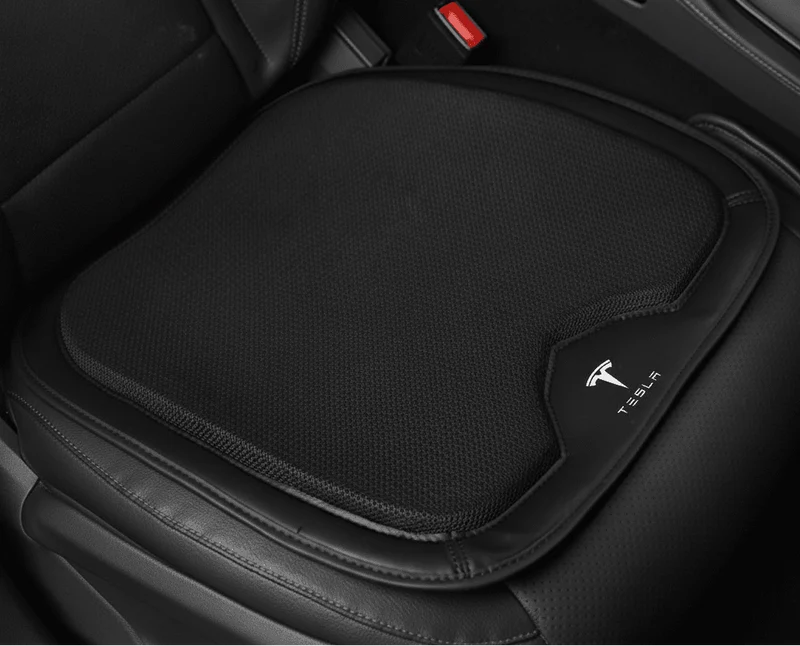 Cojín de cuero antideslizante y transpirable para asientos de coche Tesla con logotipo