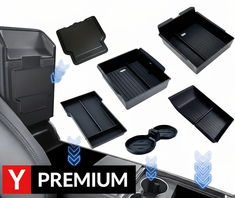 Juego de organizador de almacenamiento 6 en 1 para la consola central y delantera del Tesla Model Y+ Juniper Premium