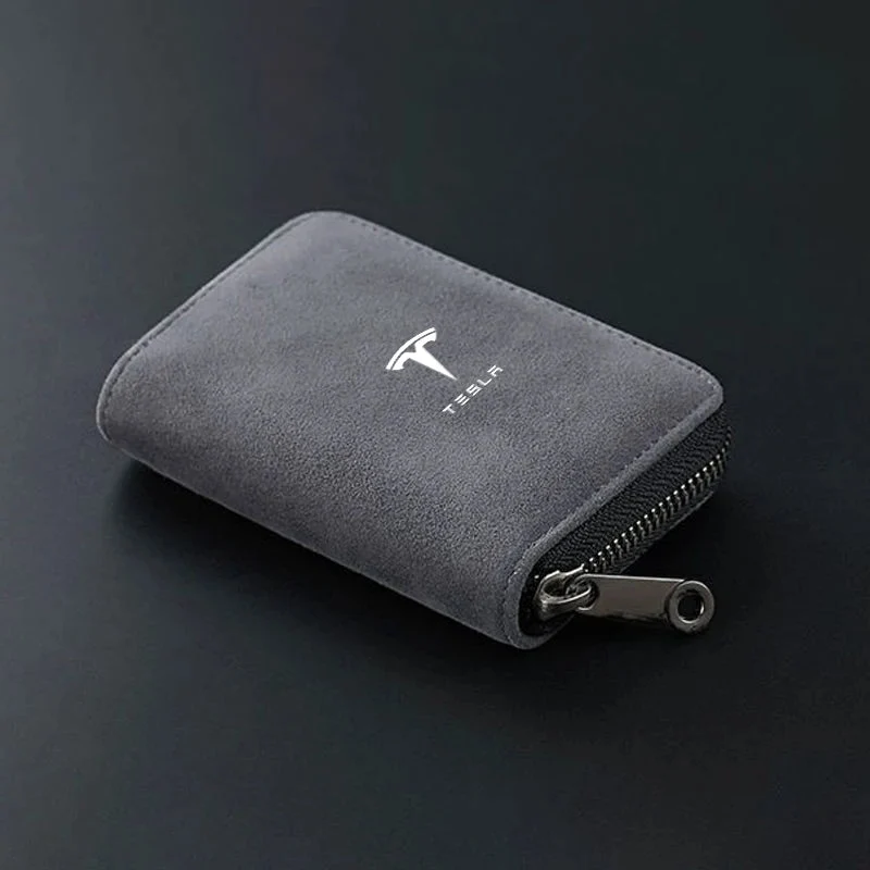 Cartera para mujer y hombre con 11 ranuras en gris o negro con el logotipo de Tesla