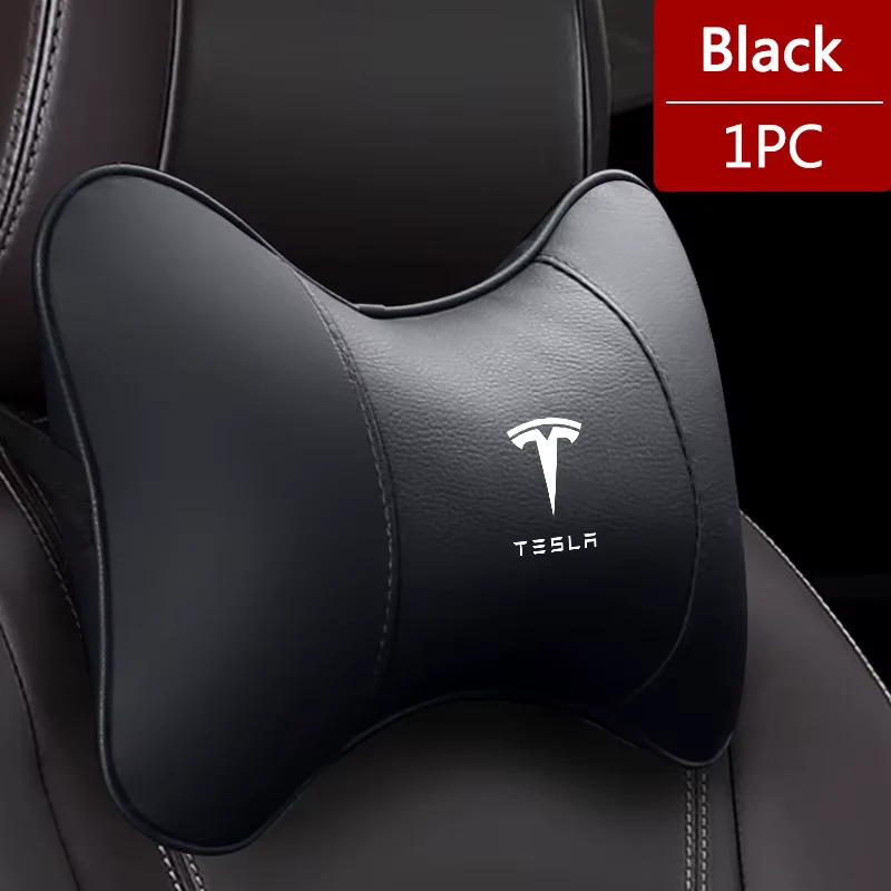 Almohadas protectoras de cabeza y cuello de cuero sintético PU de primera calidad para Tesla Model 3 YSX con logotipo