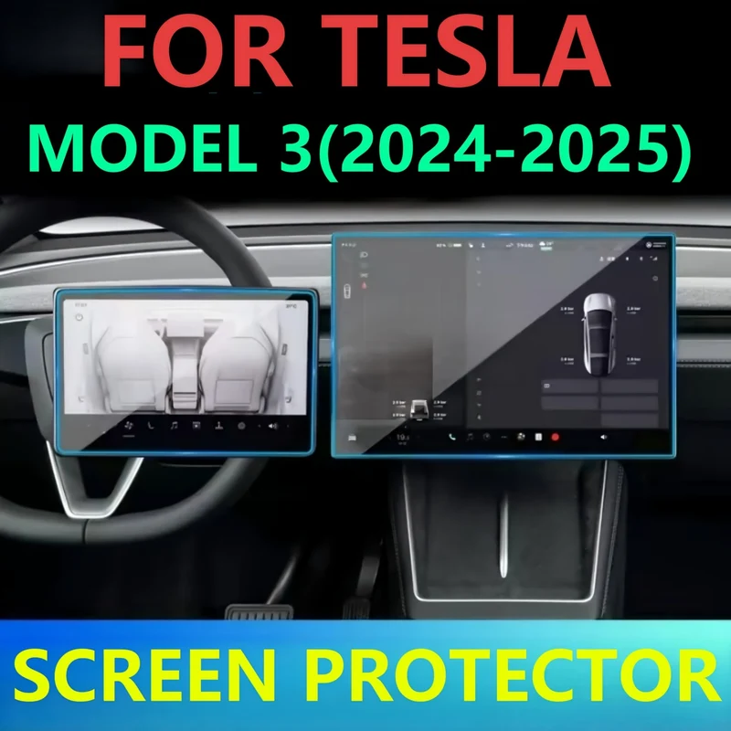 Protectores de pantalla delanteros y traseros para Tesla Model Y Juniper y Model 3 Highland | Elastómero termoplástico brillante, dureza 5h