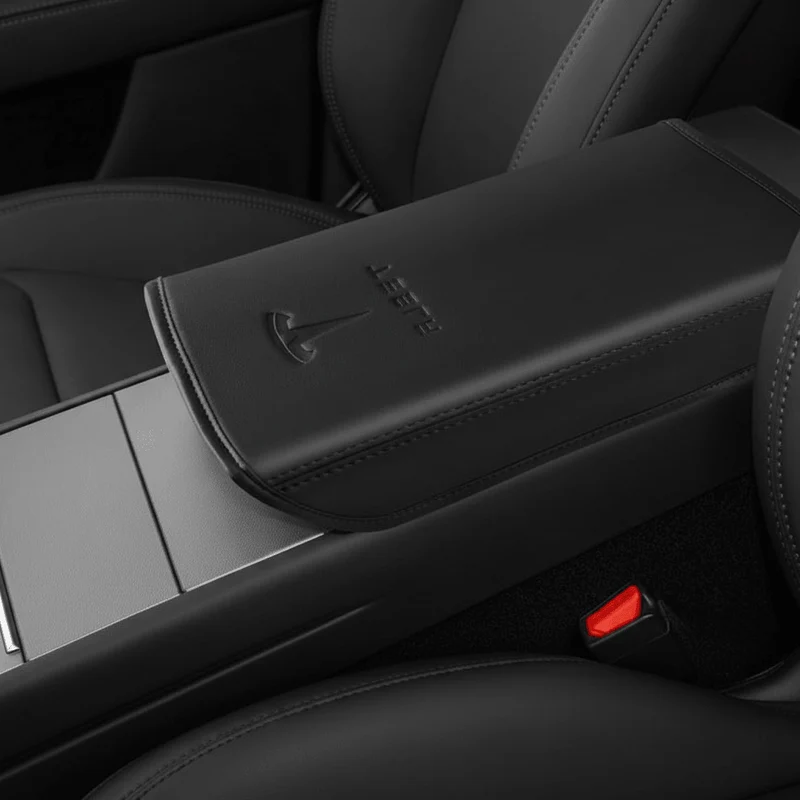 Funda de reposabrazos de cuero sintético premium con logotipo para la consola diseñada para Tesla Model 3+ Tierras Altas y Model Y+ Enebro