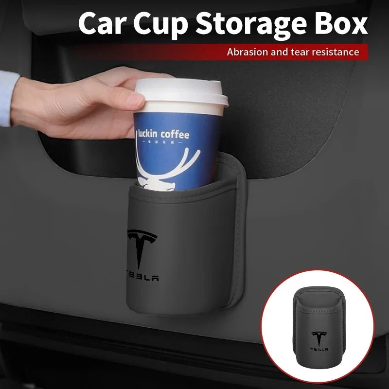 Almacenamiento de vasos y botellas en el respaldo del asiento del coche para Tesla Model 3 YSX con logotipo