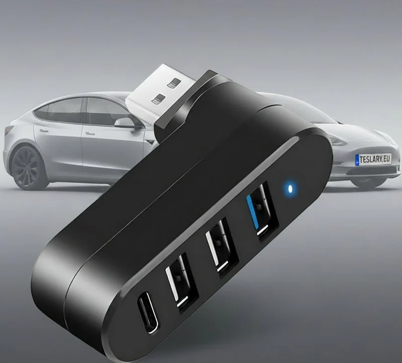 Hub USB 3.0 giratorio de 4 puertos con alimentación USB-C - Adecuado para la expansión de la guantera de Tesla