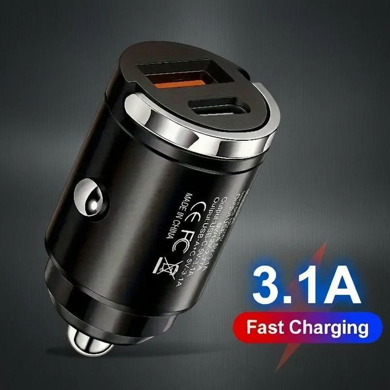 Adaptador de cargador USB-C de 12 voltios y 100 W, cargador de coche metálico de doble puerto, rápido y fácil, universal para Tesla, Byd, VW ID, Kia y MG.