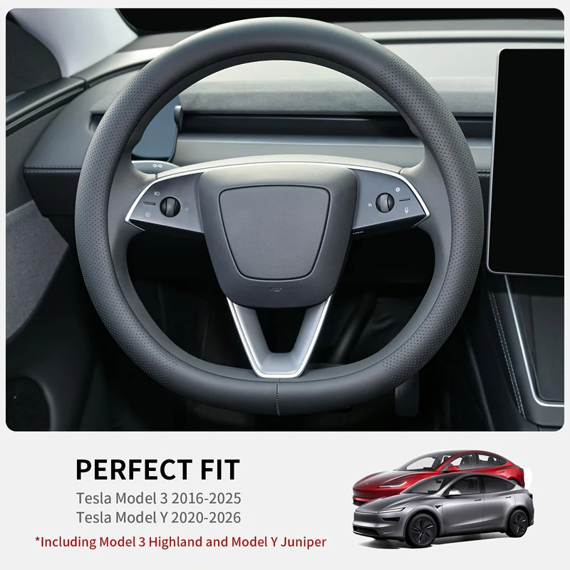 Funda protectora de volante de piel napa transpirable para Tesla Model 3/Y y Model 3+ Highland. Model Y Juniper