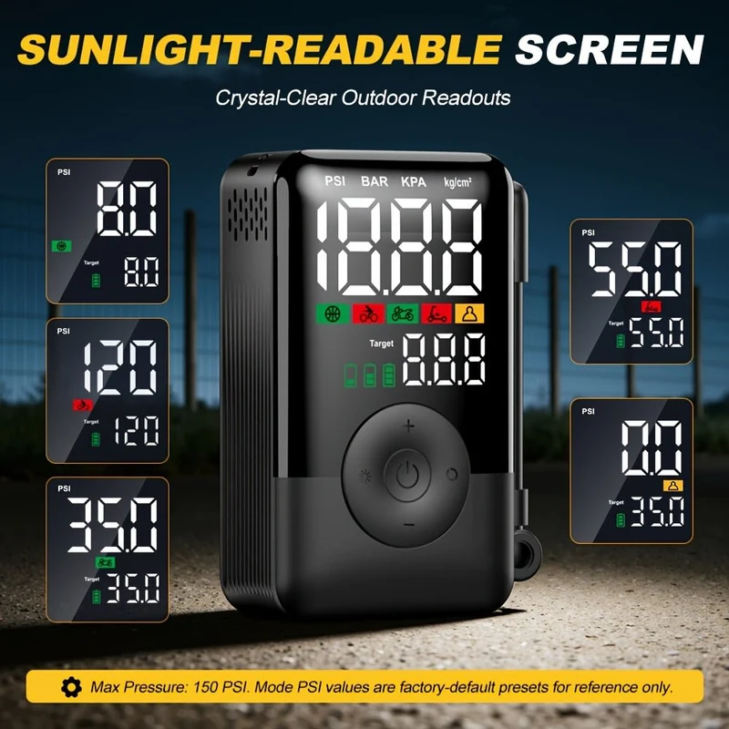 Compresor de aire portátil de inflado rápido con luz para neumáticos. Ideal para emergencias y para mantener la presión correcta en sus neumáticos (PSI).
