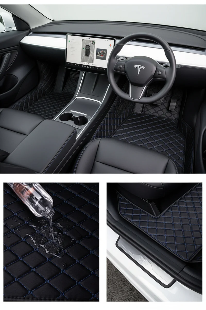 Juego de 4 alfombrillas XPE para coche, de tres capas, de alta calidad, universales, para Tesla Model Año 2020-2025, volante a la derecha