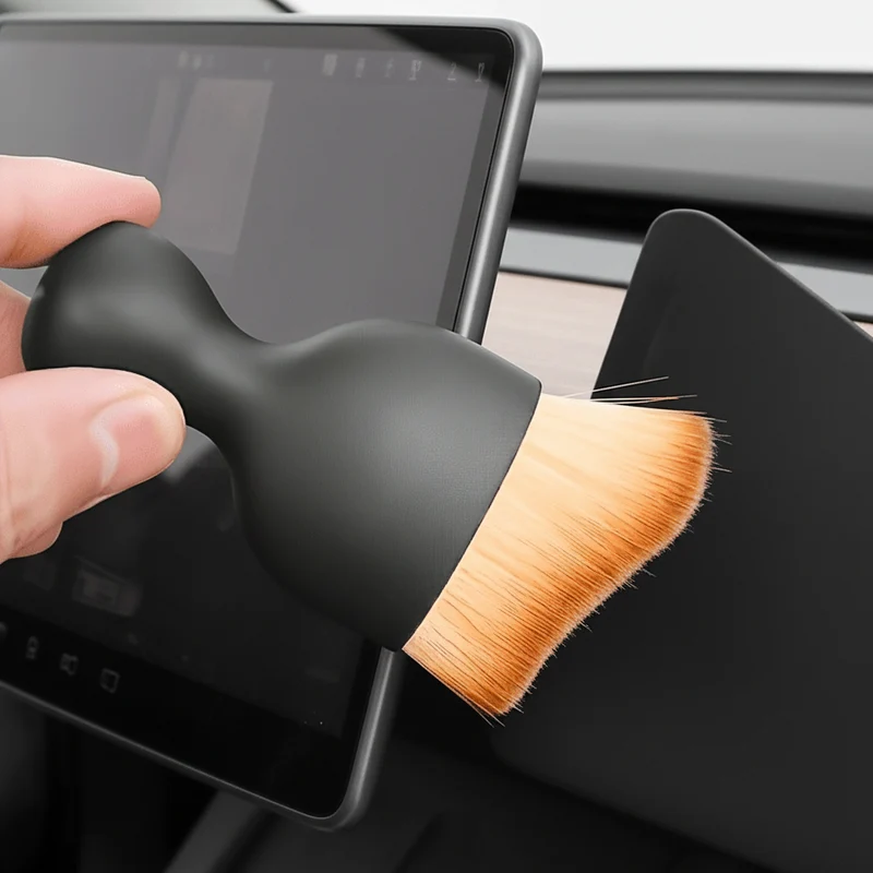 Cepillo de limpieza interior para Tesla y otros vehículos eléctricos, cepillo compacto de cerdas suaves, elimina el polvo del hueco de la consola central del asiento del coche, limpia la salida de aire del aire acondicionado del coche.