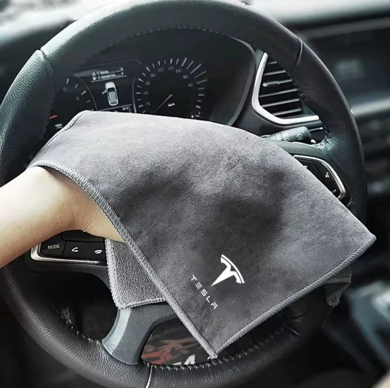 Toalla de microfibra para lavado de autos Tesla, paño premium para detalles de autos con logotipo