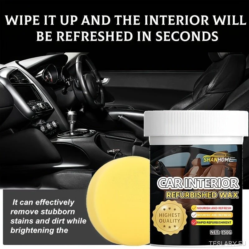 Cera restauradora definitiva para interiores de coche (150 ml), acondicionador para salpicaderos y asientos de cuero, abrillantador de neumáticos, para sofás, zapatos y abrigos de cuero, cuidado del interior del coche, con esponja incluida, material de PVC, ajuste universal.