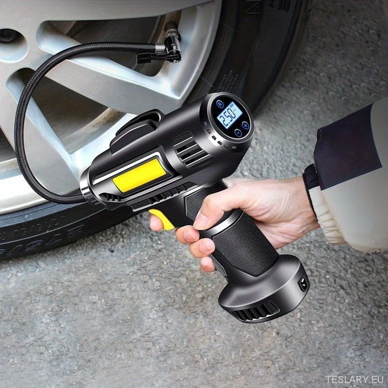 Bomba infladora de neumáticos inalámbrica, compresor de aire digital portátil con pantalla LED, presión preestablecida y batería de litio recargable por USB.