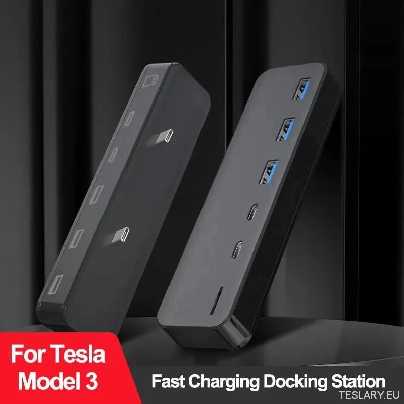 Estación de acoplamiento para Tesla Model Concentrador USB 3 en 1 de 27 W con carga rápida inteligente, 6 en 2, tipo C, Micro SD Model3 Modelaños 2021-2023