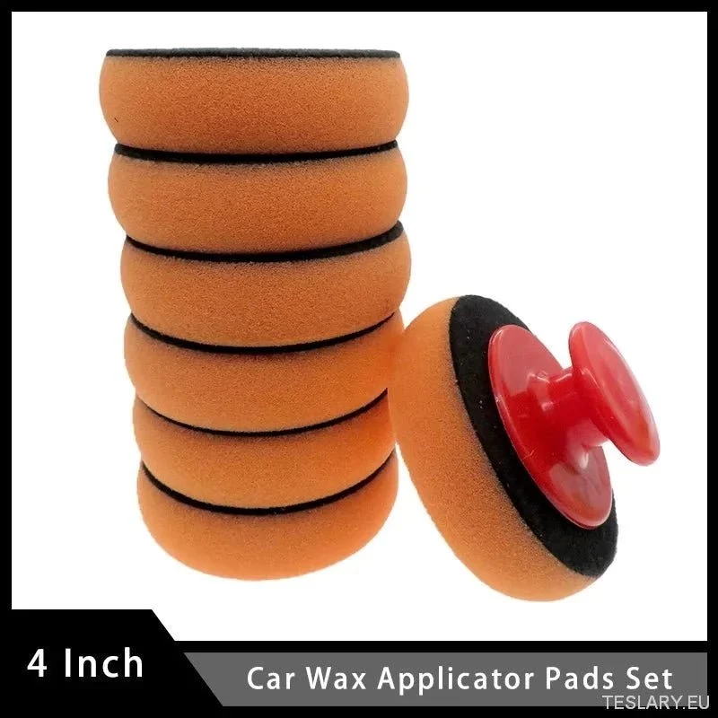 Juego de almohadillas aplicadoras de cera para coche de 4 pulgadas con mango rojo, esponjas aplicadoras suaves, almohadilla de cera de espuma para pulir y limpiar coches.