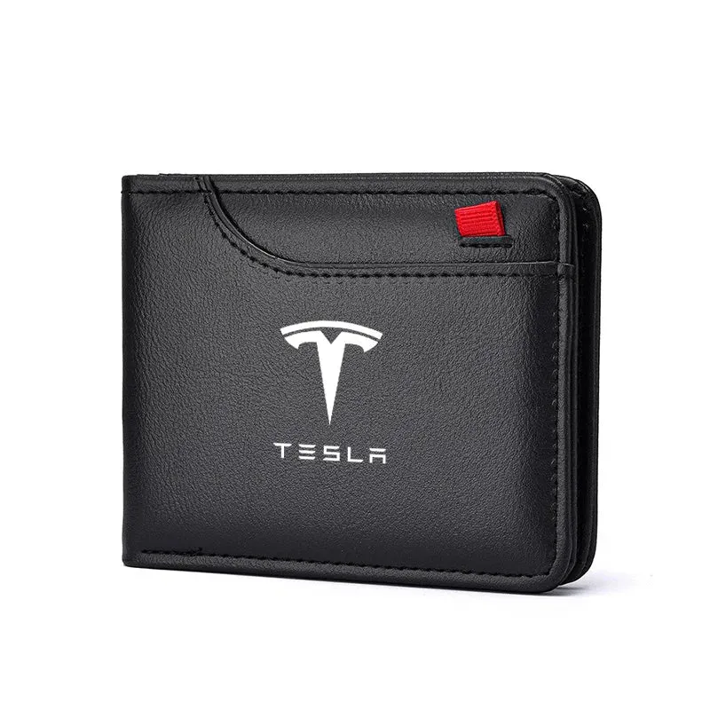 Cartera de cuero suave para coche Tesla, tarjetas de identificación, llaves y teléfono