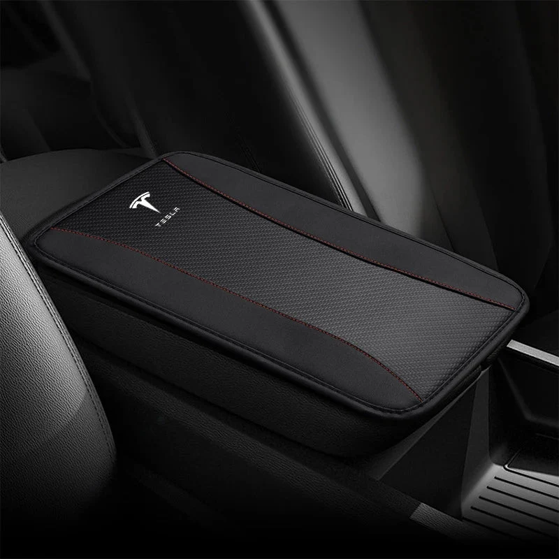 Cojín protector para reposabrazos de consola central de cuero sintético para Tesla 3 YSX con logotipo
