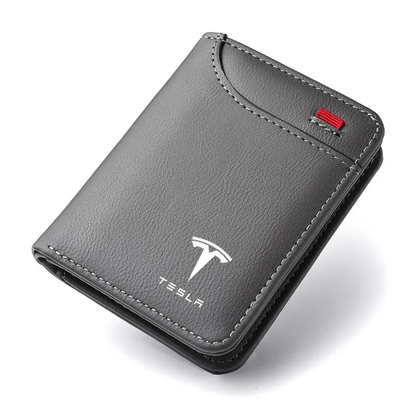 Cartera Tesla de lujo suave de cuero, minitarjeta de crédito, portátil, pequeña, para todos los propietarios de Tesla