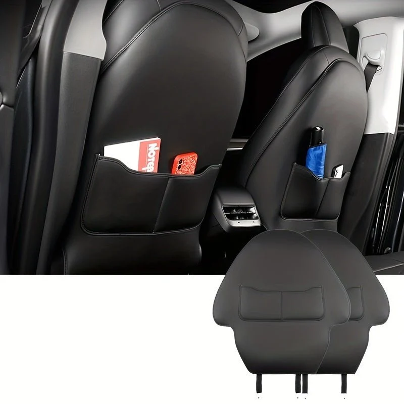 Tesla Model Respaldo protector de cuero sintético para asiento de 3 plazas, lado del pasajero y del conductor (2 piezas)