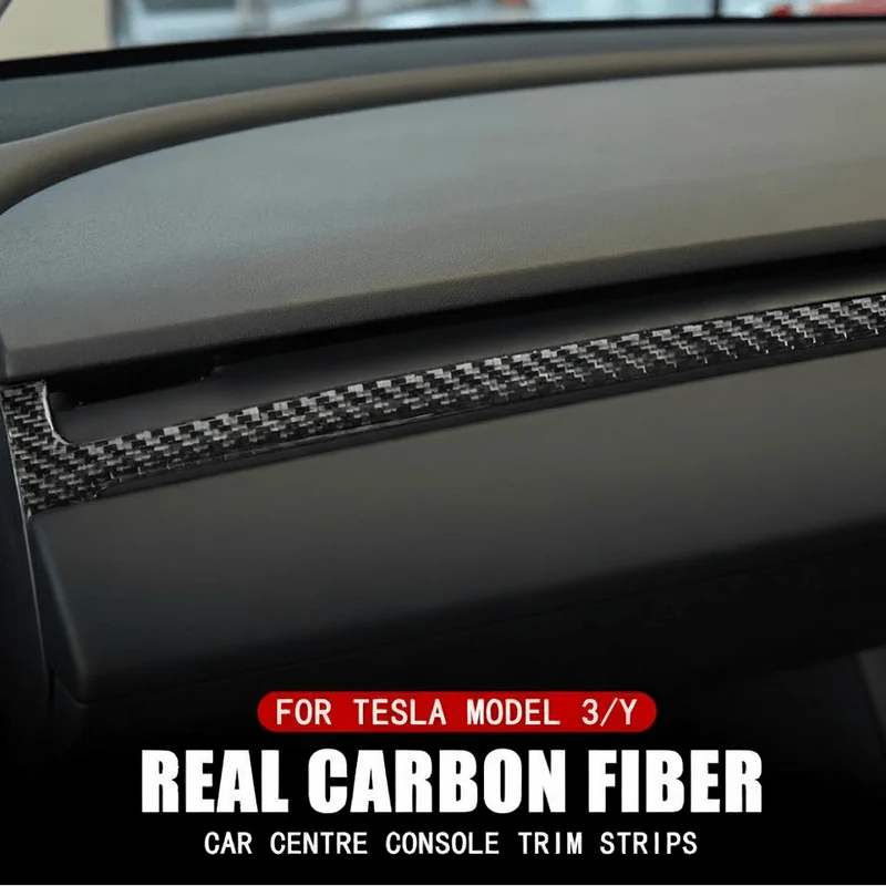 Embellecedor de fibra de carbono para el salpicadero de Tesla Model Año 2022-2024 / Model 3 Embellecedores de salpicadero de fibra de carbono auténtica (2019-2023) - Fácil instalación