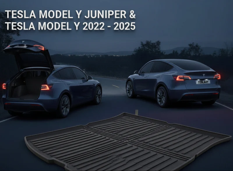 Tesla para Model Y+ Enebro / Model Alfombrilla para maletero Y para todo tipo de clima: revestimiento antideslizante de TPE de cobertura total con protección de alta resistencia.