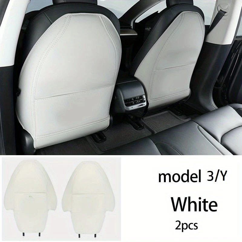 Tesla Model 3 / Y Protector de respaldo de asiento para coche, de cuero sintético PU, en color negro o blanco.