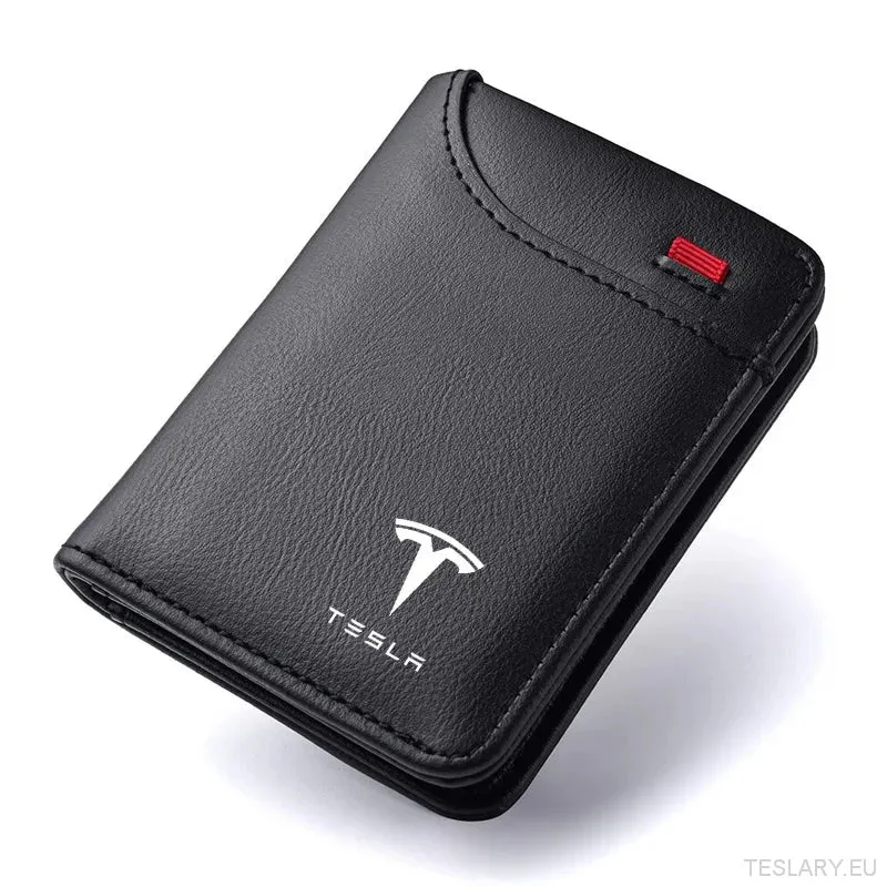 Cartera Tesla de lujo suave de cuero, minitarjeta de crédito, portátil, pequeña, para todos los propietarios de Tesla