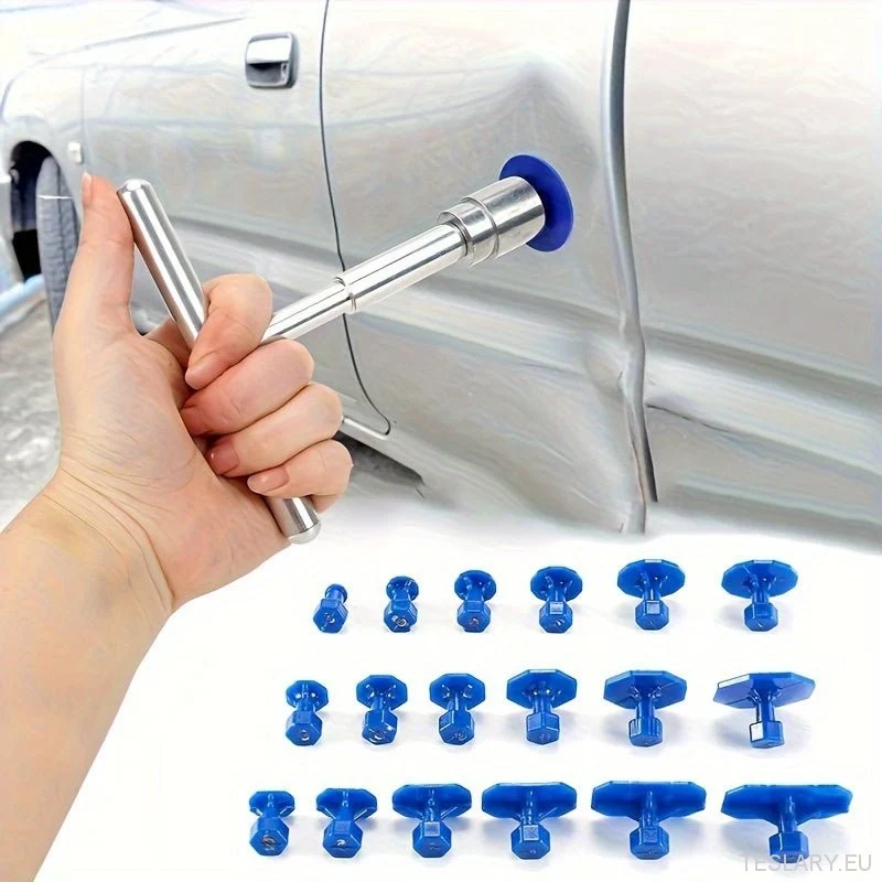 Herramienta de reparación de abolladuras de coche Herramienta de mano en forma de T con 18 espaciadores Kit de herramientas de reparación de abolladuras sin pintura Utilizado para carrocería Abolladuras leves Abolladuras pequeñas por granizo