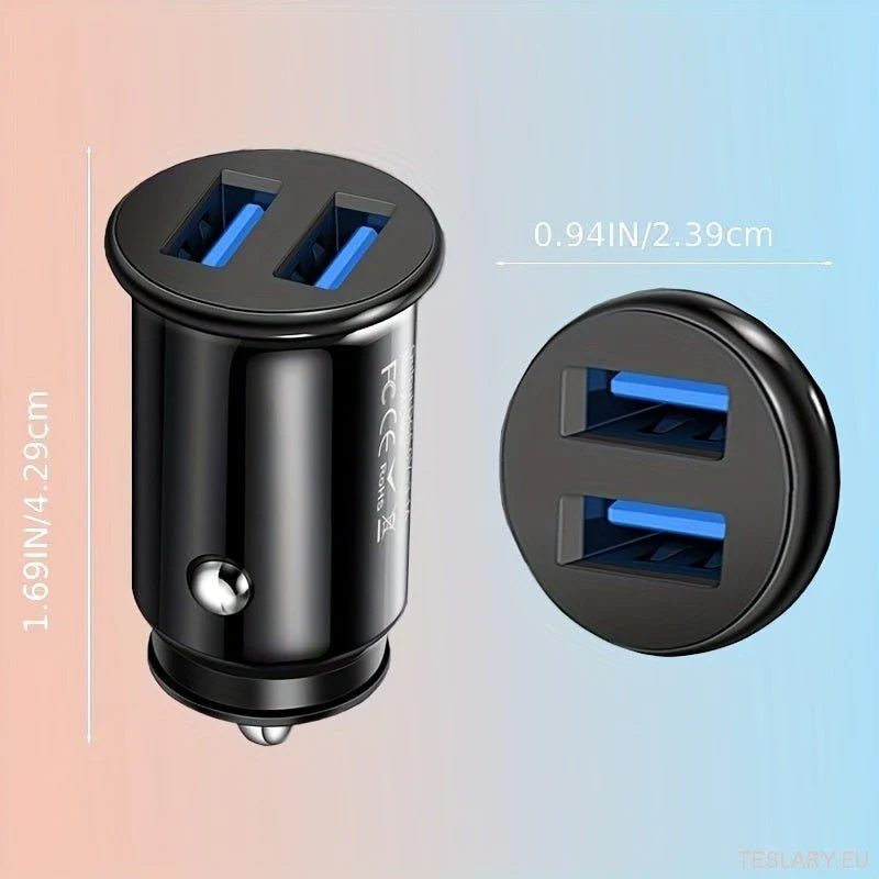 Cargador de coche mini USB de 2 puertos, adaptador de carga rápida para vehículos eléctricos, incluidos Tesla, BYD y muchos más.