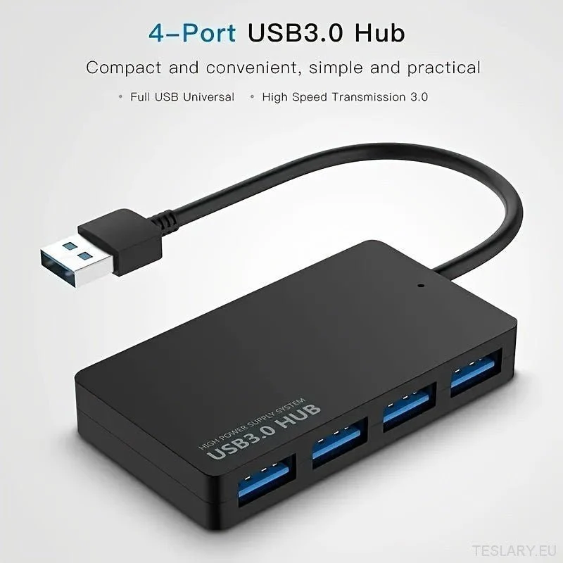 Concentrador USB 3.0 de 4 puertos, divisor USB, minicable de datos ultrafino multipuerto, compatible con PC, Tesla Data y portátil [Adaptador USB, extensor USB]