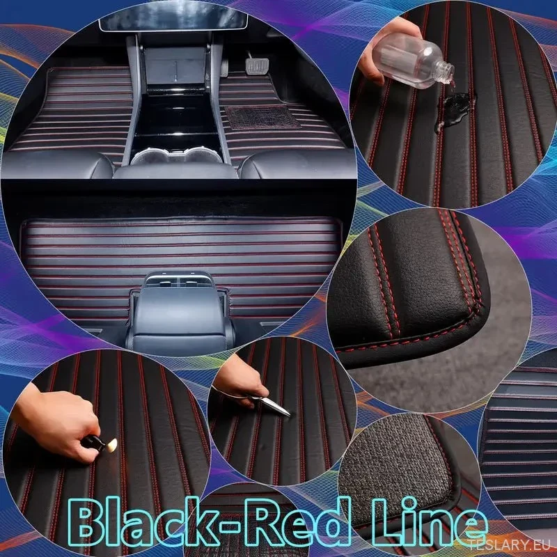 Tesla Model Alfombrillas para coche con volante a la derecha (años 2019-2025), diseño de rayas de PVC de tres capas, accesorios lujosos y duraderos para el interior del coche.