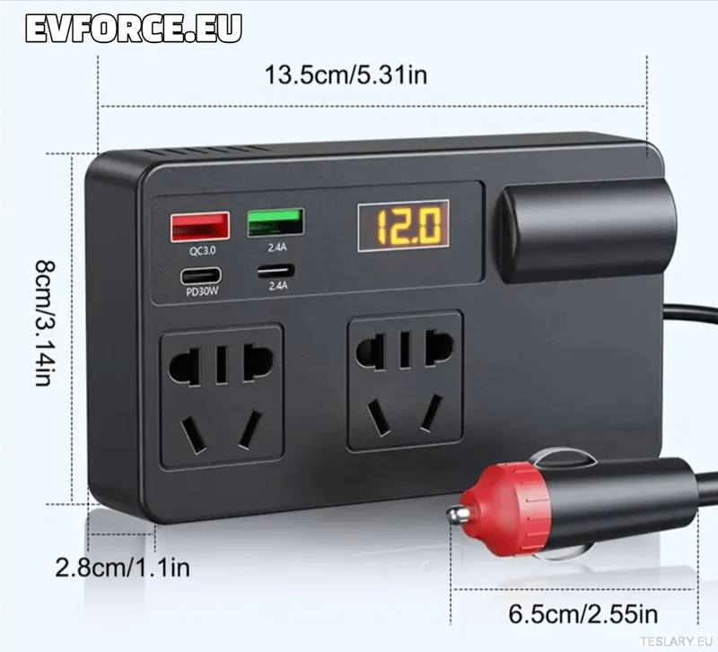 Inversor de 200 vatios, 12-24 V, 220 V, compatible con coches Tesla (UE y Reino Unido)