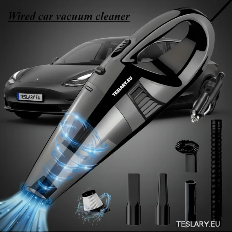 Aspiradora de mano para coche de 12 V con cable, potente, color negro