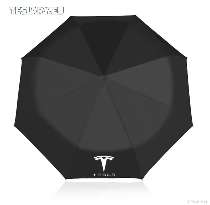 Paraguas negro resistente al viento y la lluvia con el logotipo de Tesla