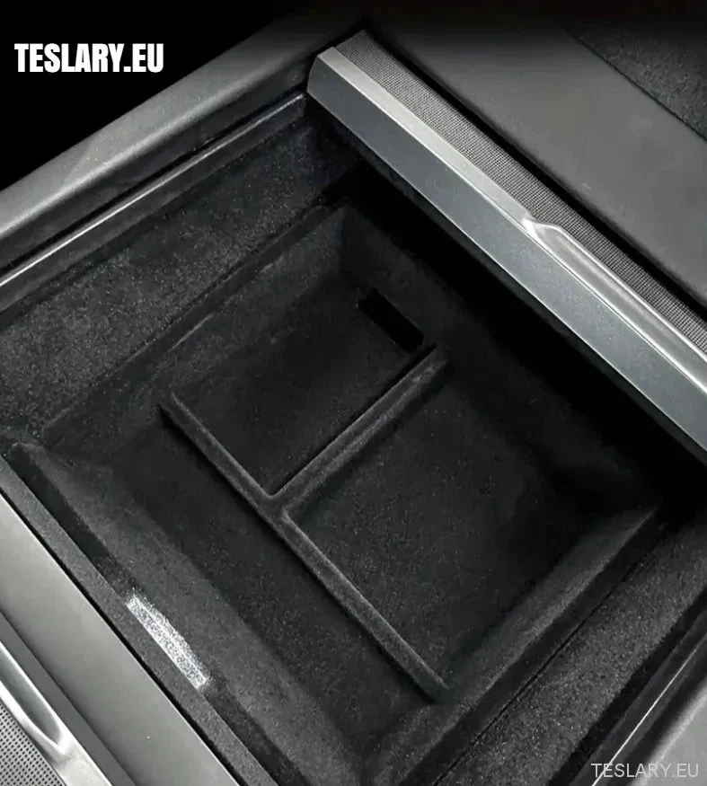 Tesla Model 3+ Bandejas organizadoras traseras de la consola central Highland, flocado delantero y trasero