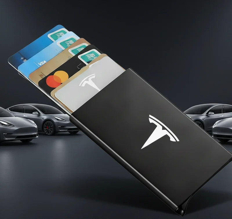 Cartera inteligente RFID para tarjetas bancarias o tarjeta llave Tesla con logotipo de Tesla en negro, rojo o plateado.