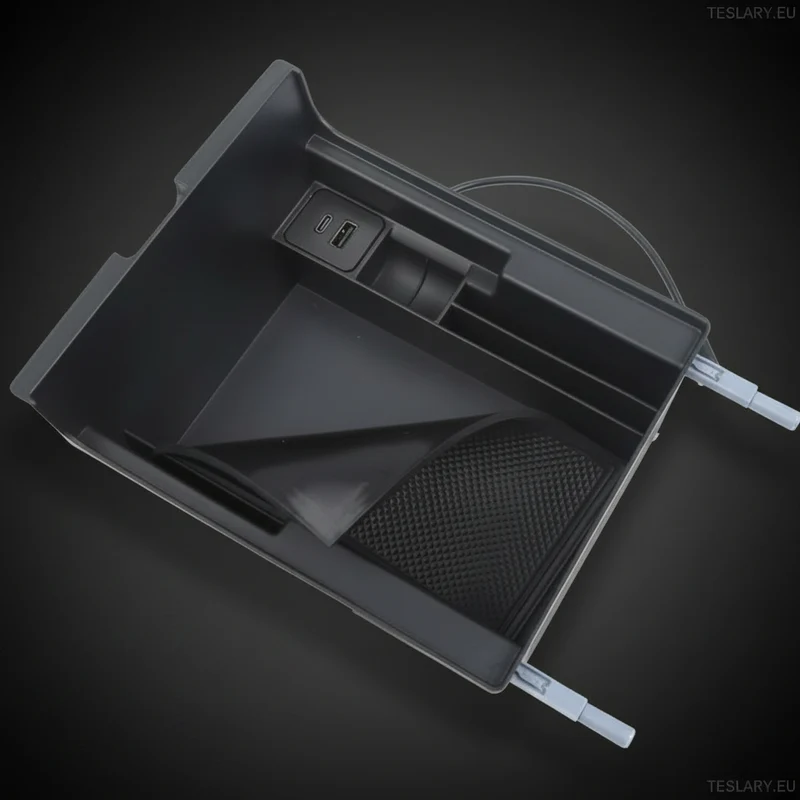 Tesla Model 3 / Organizador frontal de consola central con puertos USB y retorno por resorte