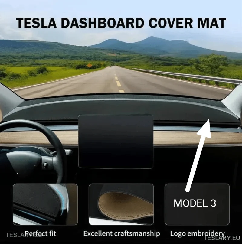 Tesla Model 3 cubiertas de tablero de gamuza antideslumbrantes con Model 3 Logo