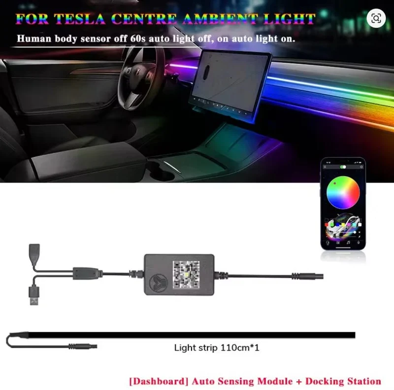 Tesla Model 3 / Y Iluminación ambiental LED para tablero y base de carga inalámbrica
